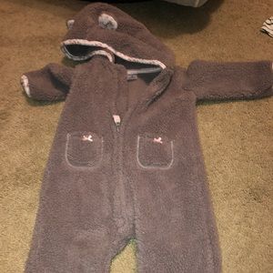 Plum Sherpa with pink trim and bunny ears